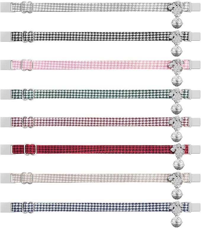 Personalized Breakaway Cat Collars - Magnetic Buckle, Bell - Safety Quick Release, Customized for Girls & Boys Cats- (Houndstooth-Green)