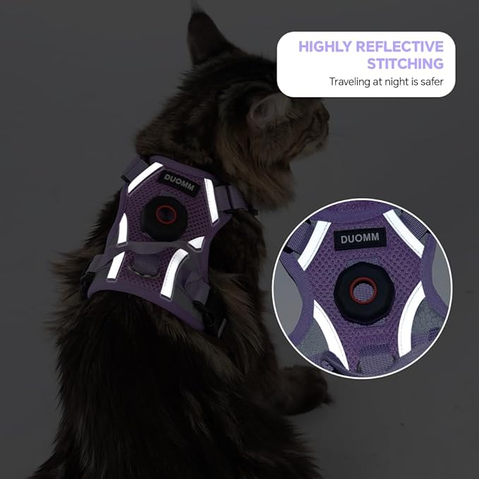 Cat Harness and Leash Set with AirTag Holder: Upgraded Escape Proof Vest with Lead for Small Dog Puppy Large Cat Walking，Soft Breathable Mesh Coat with Reflective Strip (Purple, S)