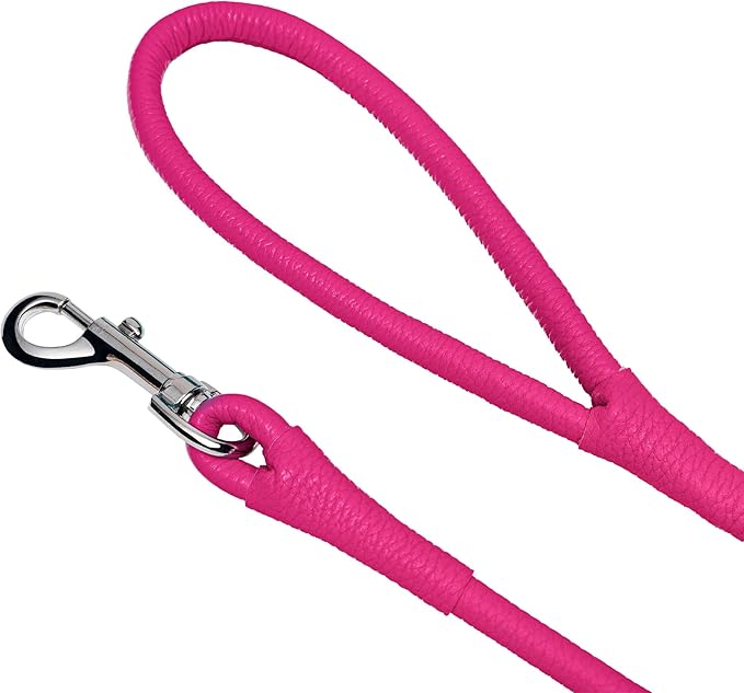 OOPSDOGGY Rolled Leather Dog Lead 6ft Heavy Duty Training Leash for Small Medium Large Dogs & Puppy Black Brown Red (Pink, Small)
