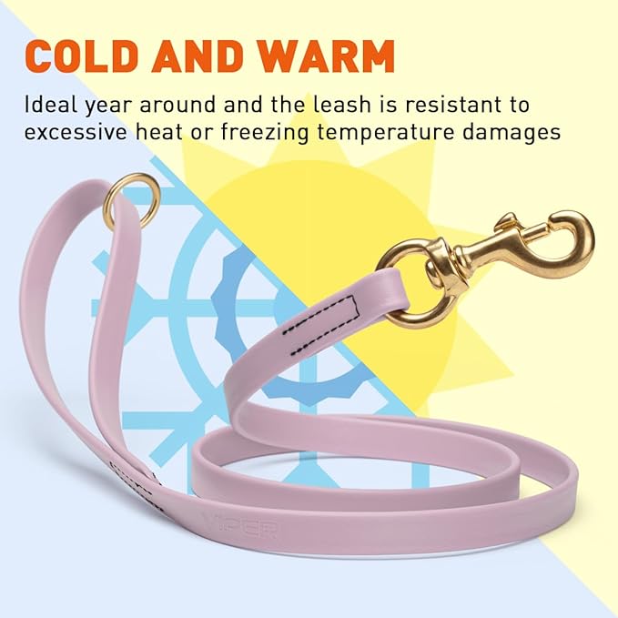 Viper Biothane K9 Working Dog Leash Waterproof Lead for Tracking Training Schutzhund Odor-Proof Long Line with Solid Brass Snap for Puppy Medium and Large Dogs 4ft, Pastel Purple