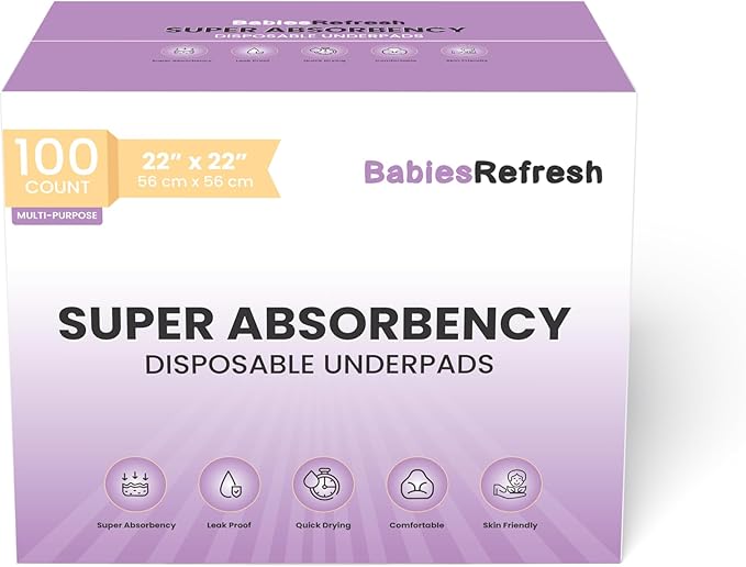 100 Count Super Absorbency Medium 22” x 22" Disposable Underpads, Leakproof Quick Drying for Multi-use for Babies, Puppy Pads and Adults, Chucks, Disposable Diaper Changing Pad for Baby, Blue