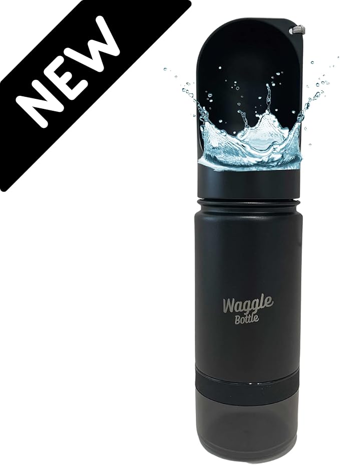 Waggle Bottle Stainless Steel Dog Travel Water Bottle, Double-Wall Vacuum Insulated Portable Dog Water Dispenser, Drink Cup and Snack Container On The Go, Outdoor Walking, Hiking, Travel, Water Bottle