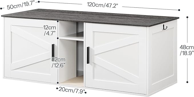HOOBRO Double Litter Box Enclosure, Modern Cat Litter Box Furniture with Storage and Mat Design, Farmhouse Hidden Litter Box Enclosure with 2 Hooks, White and Charcoal Gray BW23MW01