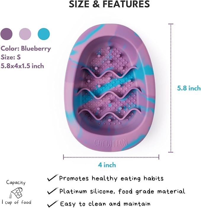 CHEWFFON Interactive Dog&Cat Lick Mat Bowls, BPA-Free Silicone Dog Slow Feeder with Suction Cups, Non Slip Food Bowl for Dogs and Cats, Reduces Boredom and Anxiety, Dishwasher Safe, Blueberry Small