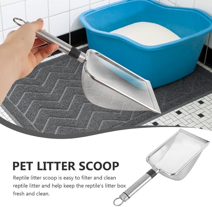 Stainless Steel Cat Litter Scoop 11.4 Inch with Fine Mesh Sifter Comfortable Handle Metal Cat Litter Scooper for Clump Sifting and Easy Waste Removal