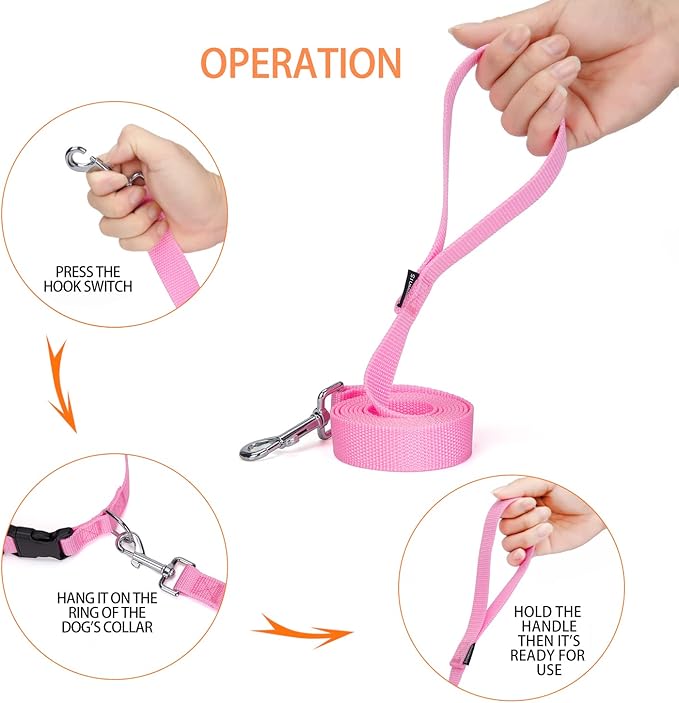 Siumouhoi Strong Durable Nylon Dog Training Leash, 1 Inch Wide Traction Rope, 6 ft Long, for Small and Medium Dog (Pink, 6 Feet)