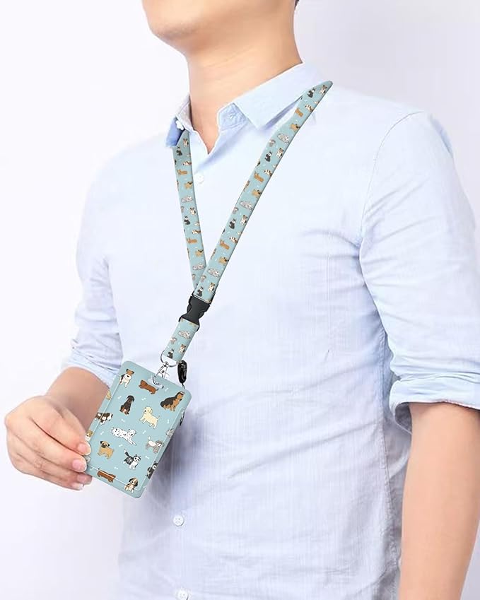 ID Badge Holder with Retractable and Detachable Lanyard, Cute Badge Reel Breakaway Lanyard with Carabiner Clip for Teachers, Nurses, Perfect Work and Office(Cute Dogs)