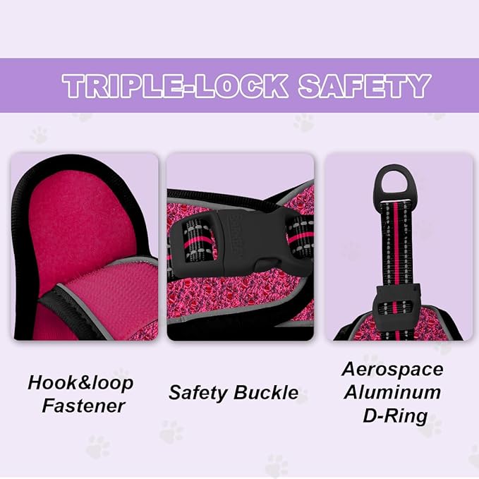 Cat Harness and Leash Set,Escape Proof Kitten Harness,Step in Adjustable Soft Lightweight,Easy Control,Reflective Strips Comfortable for Walking Travel(Pink/Black,S)