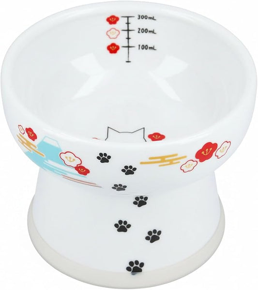 Necoichi Elevated Cat Water Bowl – Ceramic Raised Cat Bowl, Prevents Neck & Whisker Fatigue – Dishwasher & Microwave Safe – Pet Water Bowl for Cats (Fuji, Extra Tall)