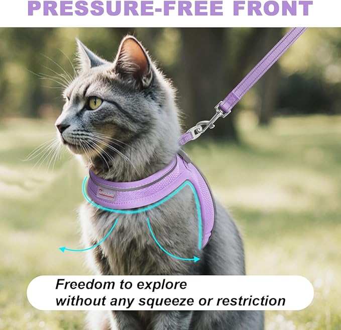 Cat Harness and Leash Set,Escape Proof Kitten Harness,Step in Adjustable Soft Lightweight,Easy Control,Reflective Strips Comfortable for Walking Travel(Violet Purple,M)
