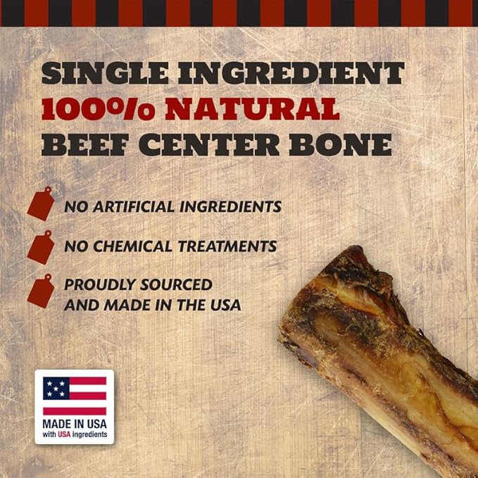7" Beef Marrow Dog Bones for Aggressive Chewers, Large Breed Dog Treat, Natural, Tough, Chew Toy, Made in The USA, 6 Count