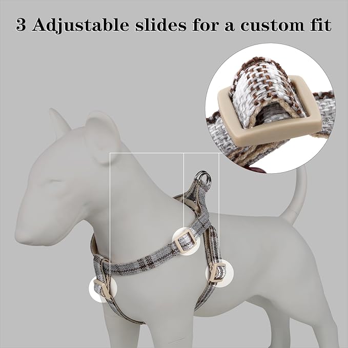 Plutus Pet Cotton Hemp Step in Dog Harness, Sustainable, Lightweight and Escape-Proof, Quick Fit Dog Harness for Puppy Small Medium and Large Dogs, Gray Plaid, L