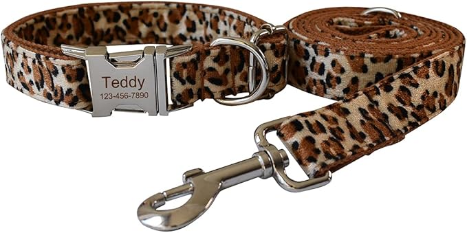 Personalized Dog Collars for Puppy Small Medium Large Pets with Engraved Name and Phone Number (M, Leopard)