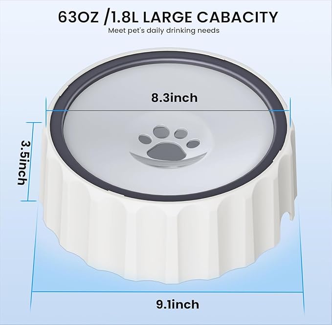 FORWH Dog Small Animals Water Bowl No Spill 70oz/2L Large Capacity Dispenser Non Slip No Splash Small Animals Bowl Pet Slow Feeder No Drip Dog Water Bowl on Vehicle for Dogs and Cats - Grey
