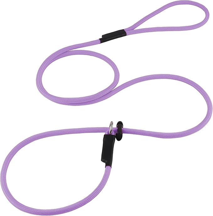 Slip Lead Dog Leash – Strong Nylon Training Rope with Spring-Loaded Adjustable Stopper – 5/16" x 7ft -No Pull Heavy Duty Leash for Small Medium Large Dogs(Light Purple, 7 FT)