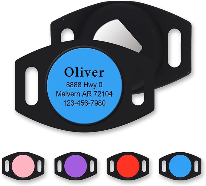 Personalized Engraved Compatible with Airtag Pet Collar Holder,Slide On Compatible with Airtag Case,Adjustable Dog Collar Pet ID Tag,Custom Name Phone for S, M, Large Dogs and Cats (Small Blue)