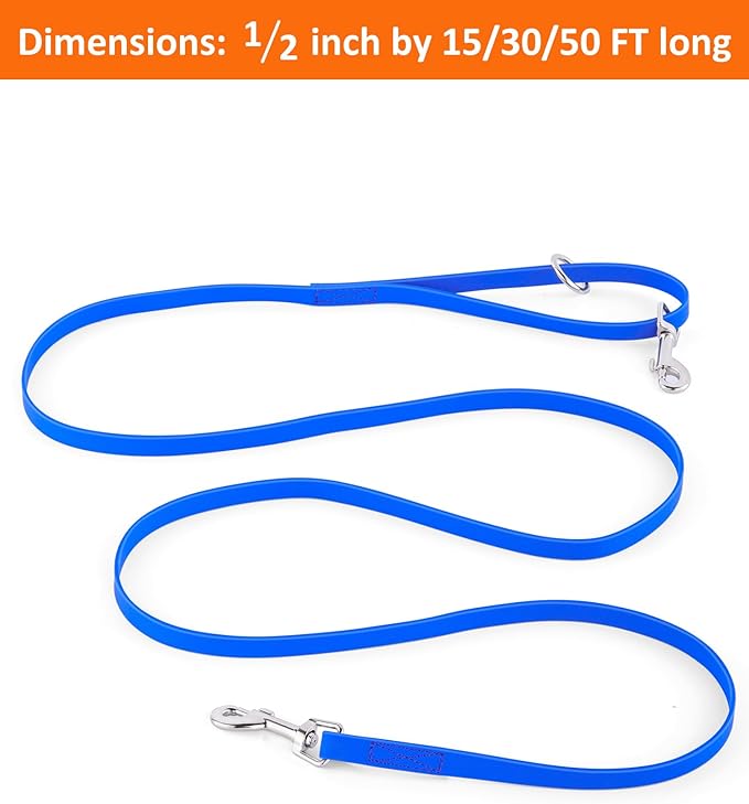 Waterproof Long Leash for Dogs Training 16FT/30FT/50FT, Long Dog Leash Heavy Duty,Dog Lead for Large Medium Small Dogs Outside Walking, Playing, Camping, or Yard(Blue 50FT)