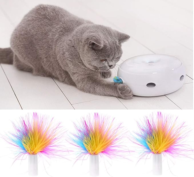 3 Pack Cat Feather Refills, Interactive Teaser Wand Attachments, Colorful Replacement Bird Lures for Kitten Chasing Toy