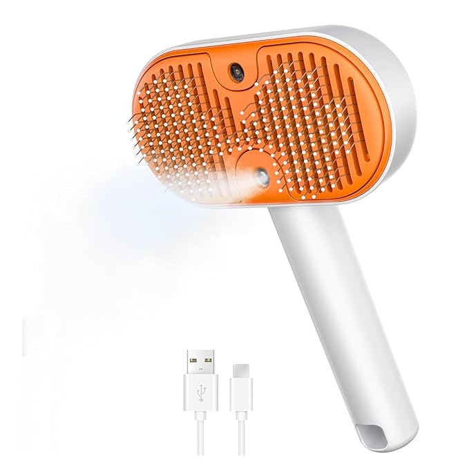 Cat Steam Brush, Self Cleaning Cat Brush for Shedding, 3 in 1 Pet Spray Hair Removal Comb, Pet Steam Brushes for Long and Short Haired Dog, Cool Mist Only