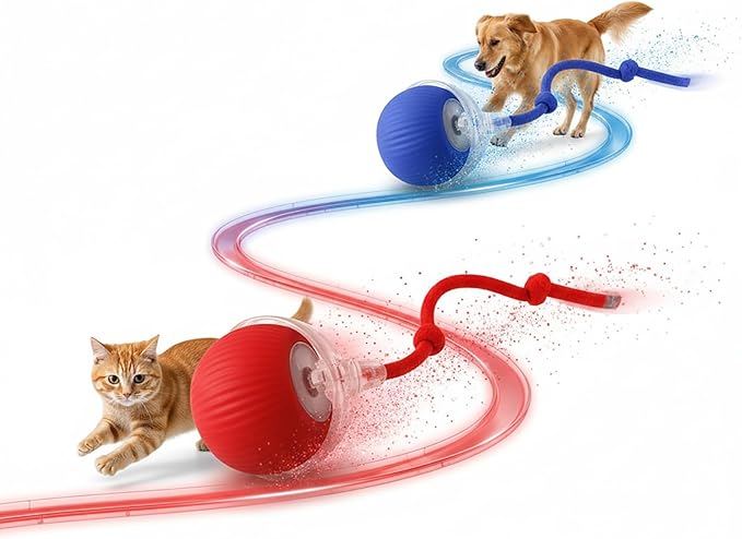 BRICKSWAN Interactive Cat Toys Ball for Cats - Upgrade Automatic Cat Toys for Indoor Cats, 3 Modes 2 Speed Moving Cat Ball 2PCS (Red Blue)