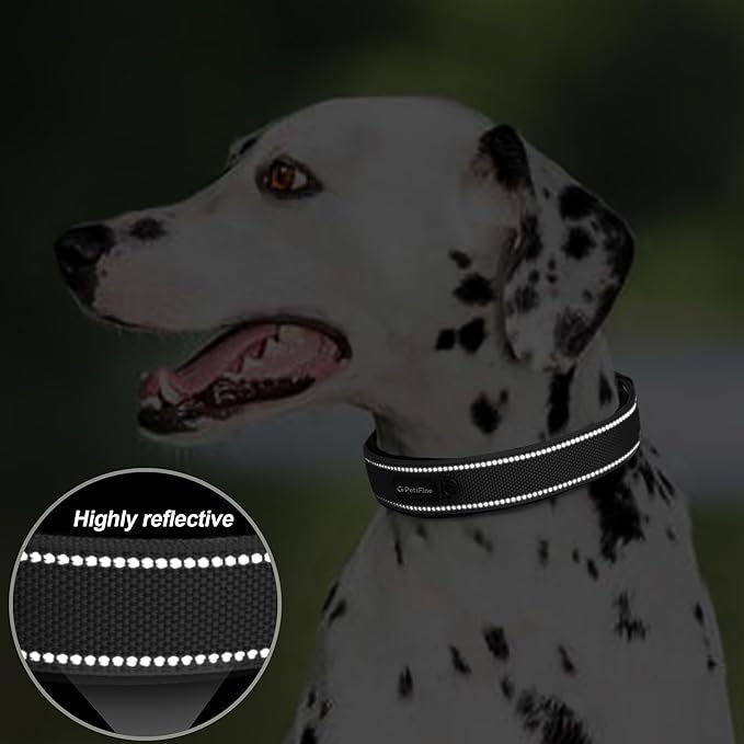 PetiFine Dog Collars for Medium Dogs, Neoprene Padded and Adjustable, Reflective Wide Heavy Duty Pet Collars with Durable Metal Belt Buckle for Walking, Black, M