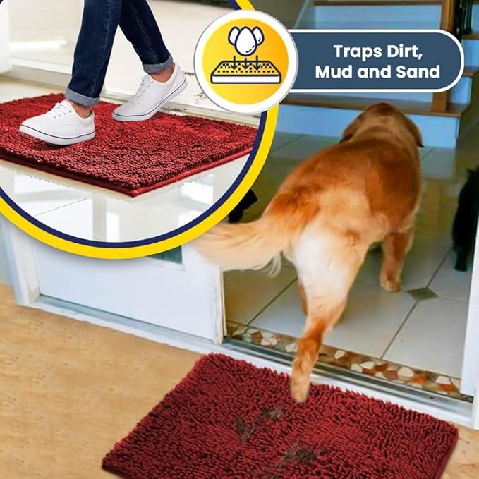 Muddy Mat® Shown on TV – Super Absorbent Door Mat Indoor, Microfiber Quick Dry Chenille Entryway Rug, Non-Slip Front Door Mat, Indoor Mats for Entryway, Machine Washable Pet Rug, Red 24"x36"