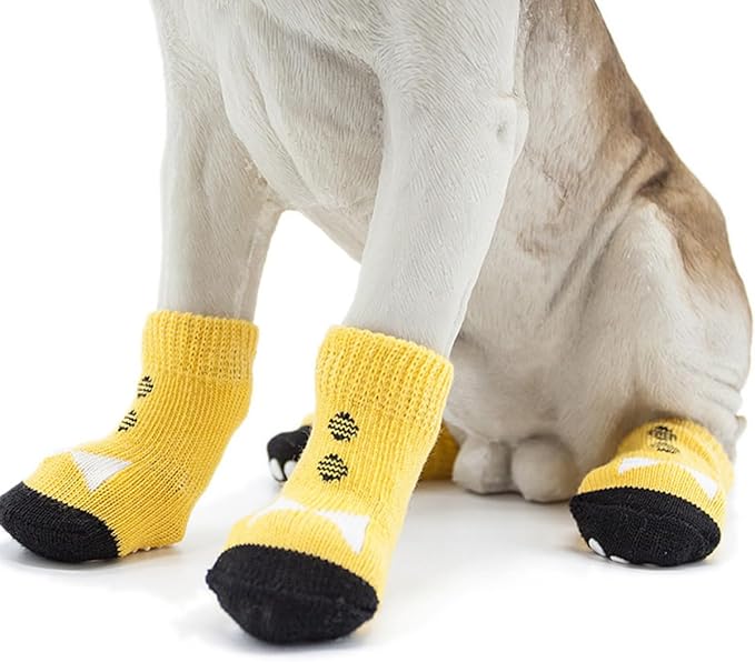 Luxshiny 4Pcs XL Pet Dog Socks Anti-Slip Cotton Footwear for Puppies Non-Slip Paw Protectors Skin-Friendly Comfortable Stockings for Cold Weather and Indoor Use