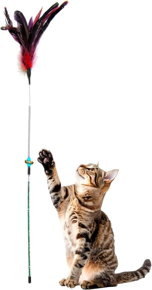 Paws Power Cat Wand Toy Feather Sticks - Interactive Wands Toy Set with Feathers, Durable Spring Design - Perfect for Engaging Playtime Fun for Kittens and Cats - Cat Toys for Indoor Cats (1 Pcs)