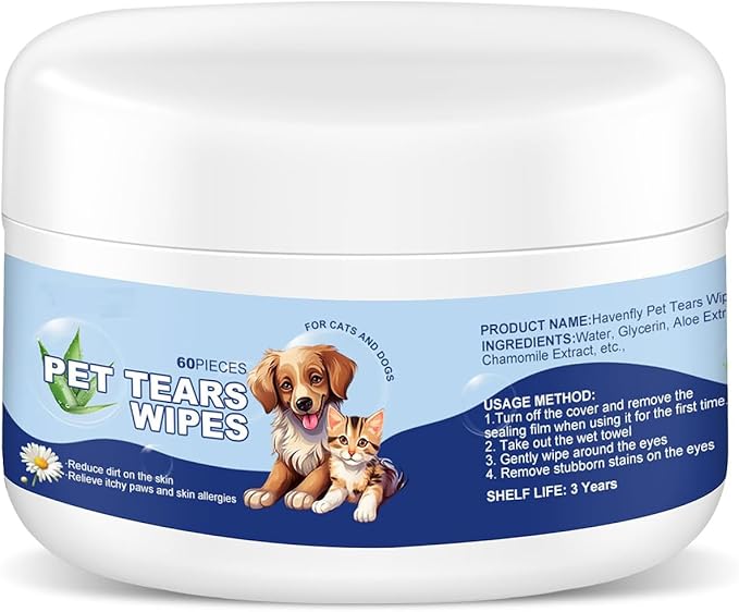 Dog Ear Wipes, Eye Wipes for Cats, Dog Tear Stain Remover Wipes, Pet Eye Wipes for Discharge and Crust (60pcs)