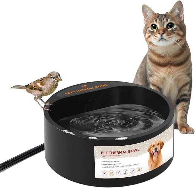 PETLESO Outdoor Heated Water Bowl for Dogs Cats, 2.2L Winter Heating Dog Water Bowl with AntiBite Wire, Provides Drinkable Water, Pet Warm Dish Smart Thermal for Outdoor Chickens Rabbits Birds, Black