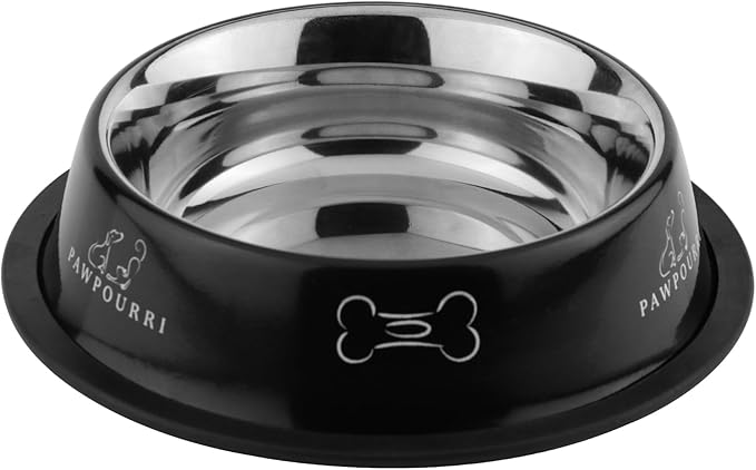 Pawpourri Printed Bowl 23.6 fl oz Anti-Skid Food and Water Dog Bowl|Stainless Steel Bowl for Dogs and Cats|Dog Water and Food Bowl|Dog Feeding Bowl (Black)
