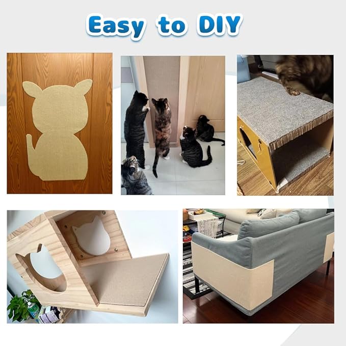 Adhesive Cat Scratcher Mat, Cat Scratching Post DIY Climbing Carpet, Trimmable Cat Scratch Furniture Protector Pad for Wall Couch