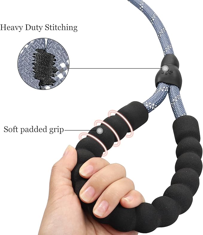 TagME Slip Leads for Dogs, 6 FT Heavy Duty Slip Leash with Padded Handle, Strong Rope No Pull Pet Training Leash for Small Dogs,Gray