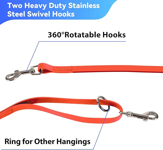 Waterproof Long Leash for Dogs Training 16FT/30FT/50FT, Long Dog Leash Heavy Duty Lead for Large Medium Small Dogs Outside Walking, Playing, Camping, or Yard(Orange 30FT)