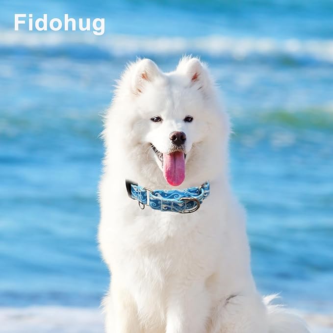 Reflective Martingale Collar with Quick Release Buckle Anti Pulling Boy Male Adjustable Dog Collars (Blue Waves, Large)
