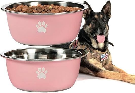 Podinor Large Dog Water Bowl 2 Pack, 1.3 Gallons 170oz Stainless Steel Extra Large Dog Food Bowl for Big Giant Dogs, Pink
