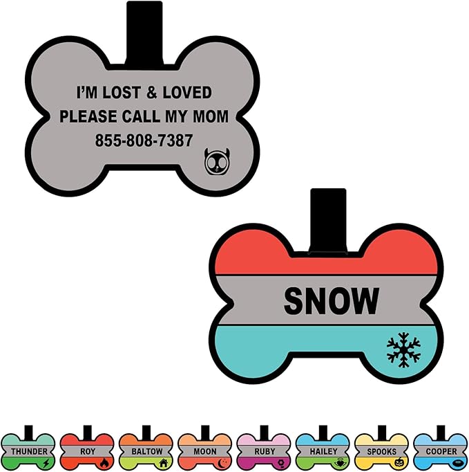 Silent Dog Tag Personalized with 5 Lines of Custom Deep Engraved Durable Soundless Silicone Pet ID Name Tag Bone Design RedTiffany