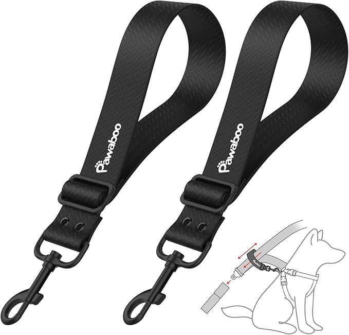 Pawaboo Dog Car Seatbelt, Universal Pet Safety Belt, Chew-Proof Dog Car Restraint with Adjustable Strap, Nylon Woven Belt & PVC Shell Dog Seatbelt, Dog Leash with 360° Hook,20 in, 2 Pack, Black