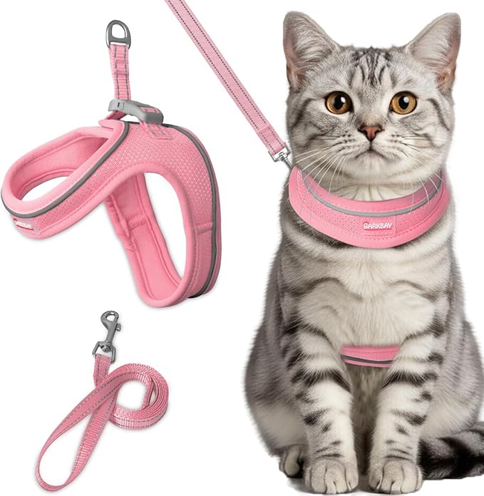 Cat Harness and Leash Set,Escape Proof Kitten Harness,Step in Adjustable Soft Lightweight,Easy Control,Reflective Strips Comfortable for Walking Travel(Baby Pink,XXXS)