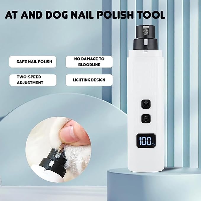 Cat Nail, Safe Cut Cat Nail Trimmer, Dog Nail Trimmers, Two Adjustable with 360° Grinding Settings, Low-Vibration Ultra-Quiet Under 40db ＆ Powerful Enough for All Cats ＆Dogs (White)