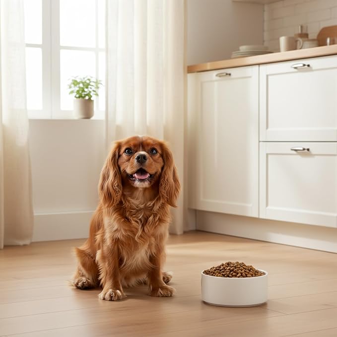XPEQIRAY Ceramic Dog and Cat Bowl Modern Cute Weighted Food and Water Bowl Matte Glaze Pet Bowl for Replacement (White, 28.7 OZ)