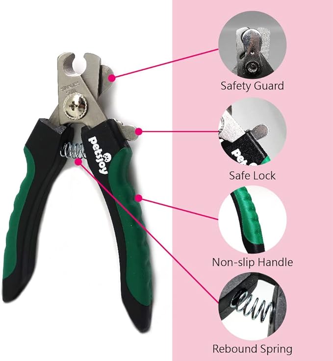 PetsJoy Pet Nail Clipper with Protective Guard to Avoid Over-Cutting, Toenail Trimmer with Razor Sharp Stainless Steel Blades and Anti-Slip Handle, Size:M, for Small to Medium Pets
