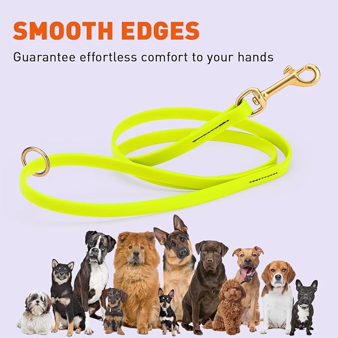 Viper Biothane K9 Working Dog Leash Waterproof Lead for Tracking Training Schutzhund Odor-Proof Long Line with Solid Brass Snap for Puppy Medium and Large Dogs 4ft, Safety Yellow
