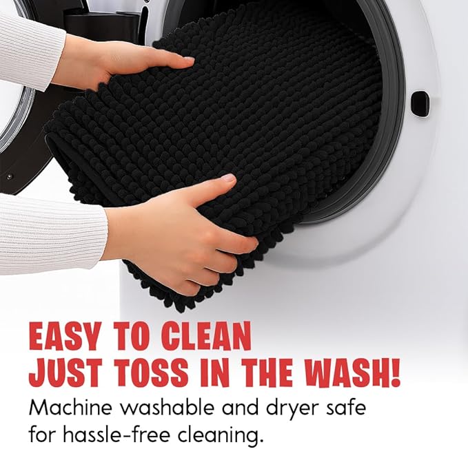 MudGuard Mat™ Dog Door Mat for Muddy Paws, Super Absorbent Microfiber, Non-Slip Indoor Mat, Quick Dry Chenille Mud Mat for Dogs & Entryway, Washable, Black 16" x 24"