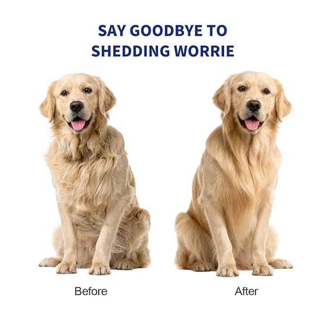 Dog deshedding brush and shedding tool for short and medium coats, pet grooming tool with stainless steel shedding blade and non slip handle, deshedding comb for dogs cats and horses