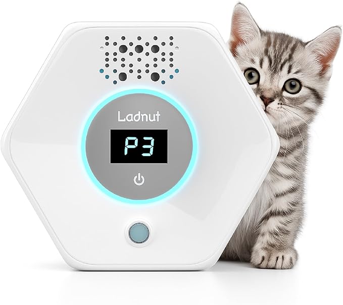 Cat Litter Deodorizer - Ozone & Negative Ion Odor Remover with Sensor Monitor, Cat Odor Eliminator,Safe Air Purifier for Pets(Pearl White)