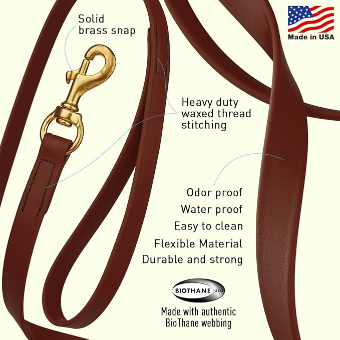Viper K9 Biothane Working Dog Leash Waterproof Lead for Tracking Training Schutzhund Dog Sport & Search - Odor-Proof Long Line with Solid Brass Snap for Puppy Medium Large 3/4" x 33ft Chocolate Brown