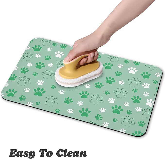 Dog Food Mat, Absorbent Water Bowl Mats Cat Pet Feeding Placemats Green 16 * 24 inch
