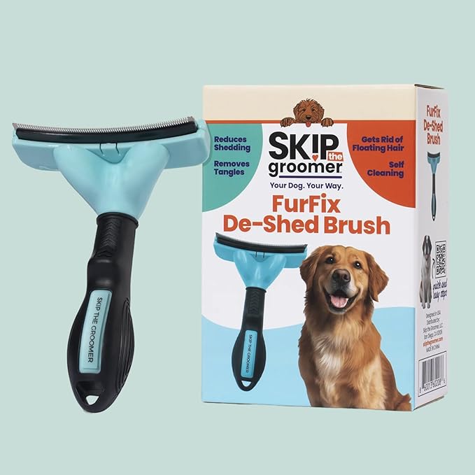 FurFix De-Shed Brush for Dogs, Stainless-Steel Deshedding Tool for Loose Fur & Undercoat Removal, Curved Edge Design, Ergonomic Non-Slip Handle, Quick-Clean Release