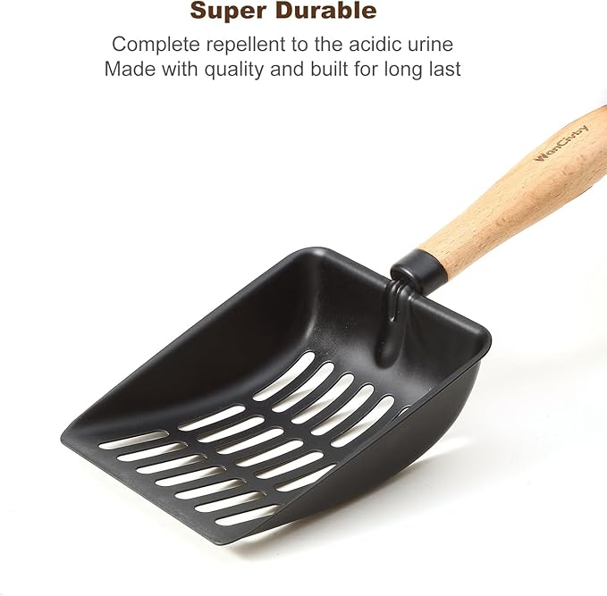 Premium Cat Litter Scoop with Ergonomic Beech Wood Handle, 4.88'' Wide-Deep Stainless Steel Sifter, Easy to Clean, Durable & Odor-Free（Short Handle）
